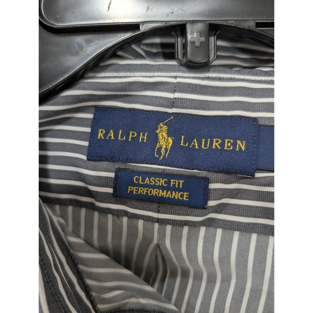 Polo Ralph Lauren Button Down Men XXL Gray White Striped Performance Classic Fit